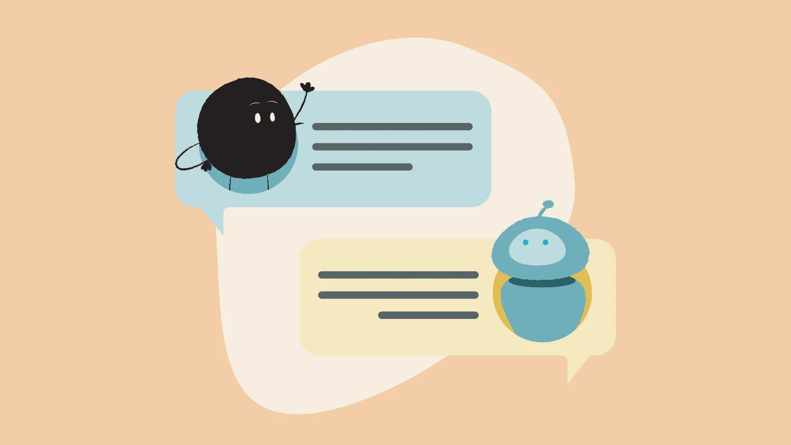 Illustration of Qoodle chating with a bot