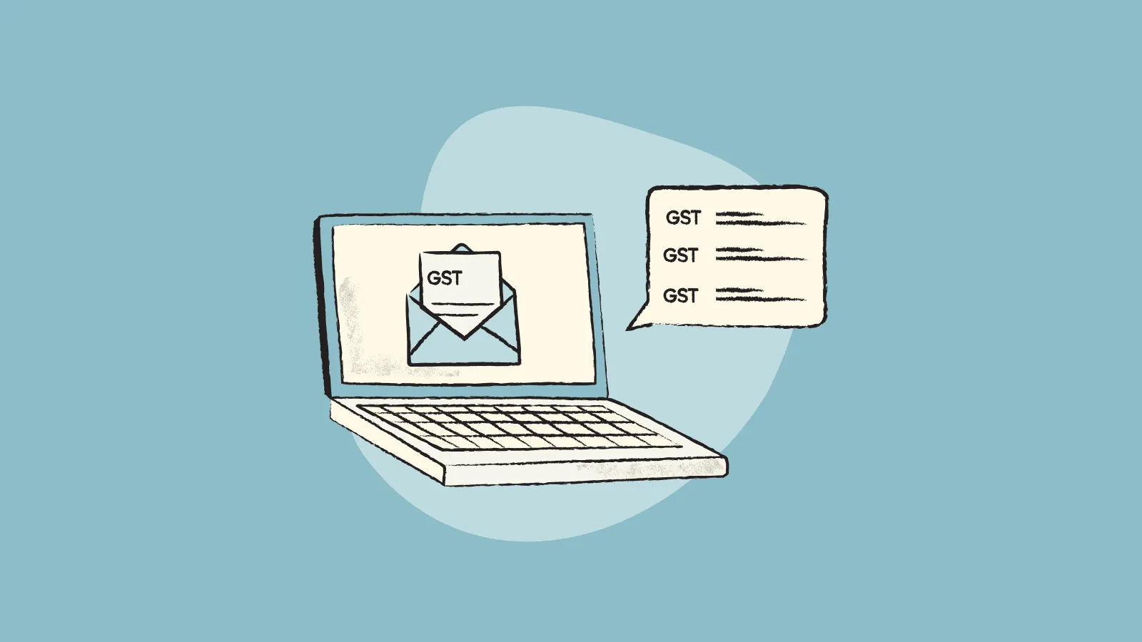 Illustration of a laptop receiving GST notifications