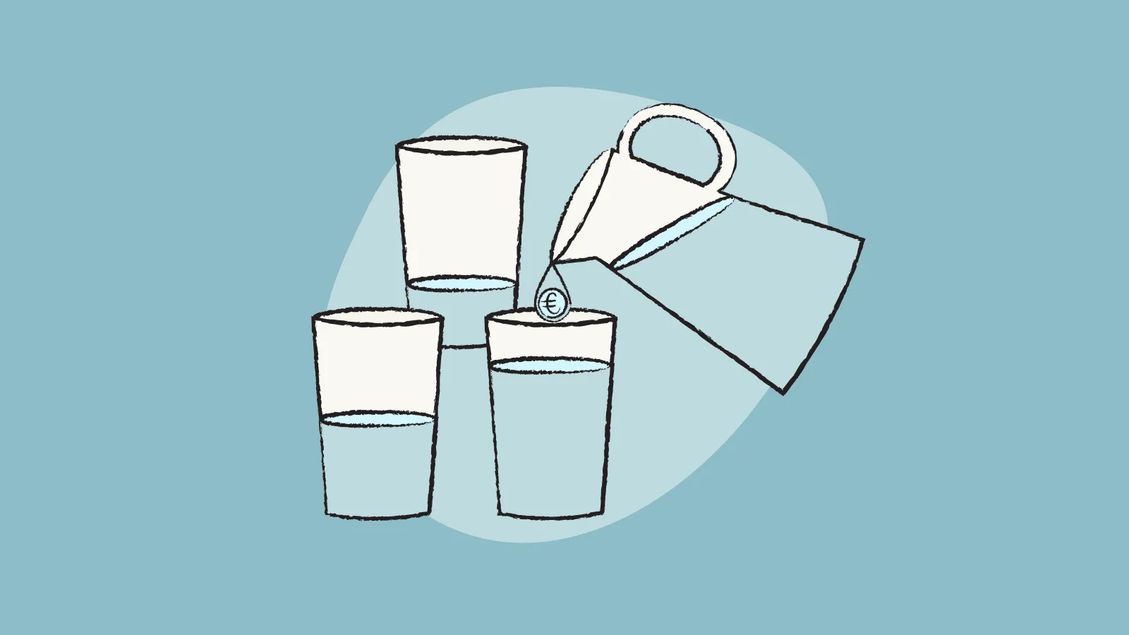 Illustration of pouring water into three glasses of water