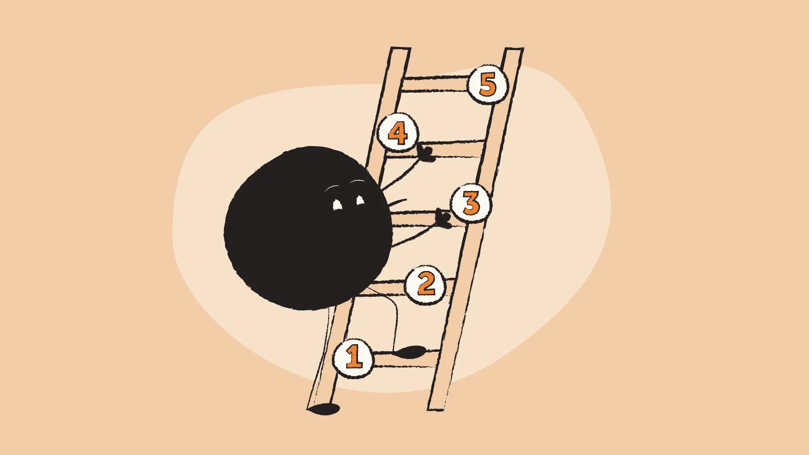 Qoodle climbing up a ladder