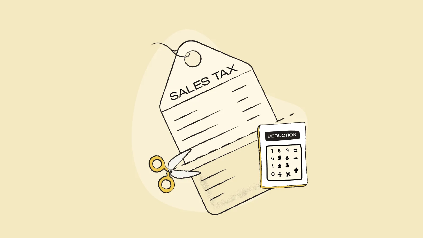 Illustration of a sales tax label and a calculator