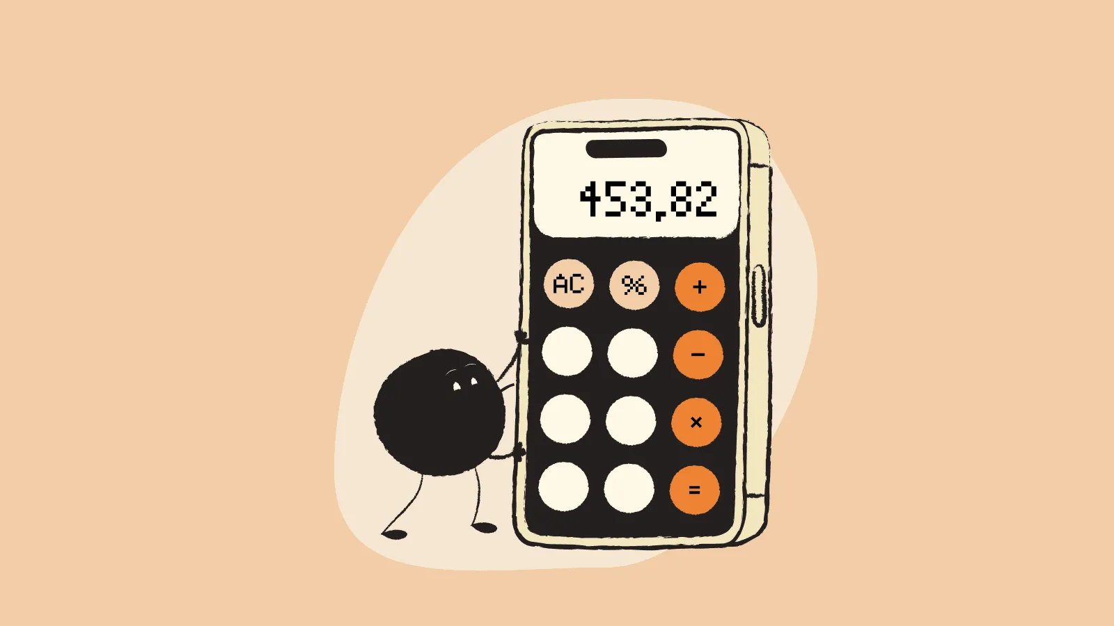 Illustration of Qoodle with a calculator