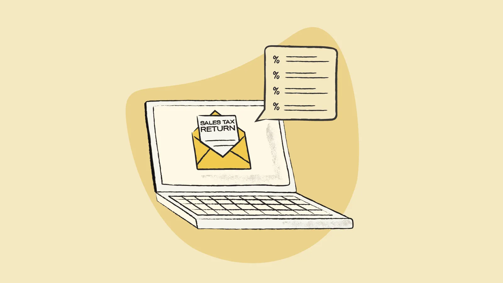 Illustration of a laptop with sales tax return notification