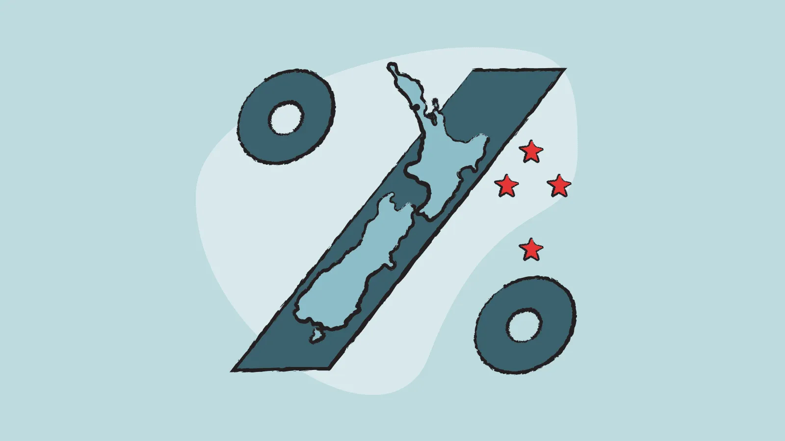 Illustration of New Zealand with a big percentage symbol