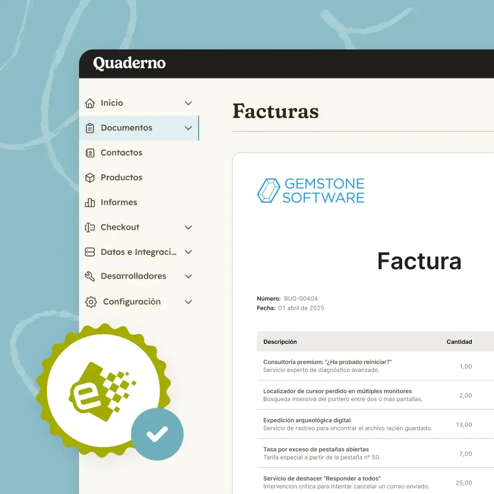 Quaderno invoice generated in the Facturae XML format required by the Spanish public administration