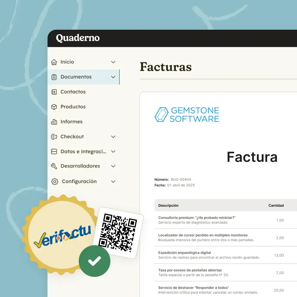 Factura en Quaderno con el distintivo Verifactu y su código QR