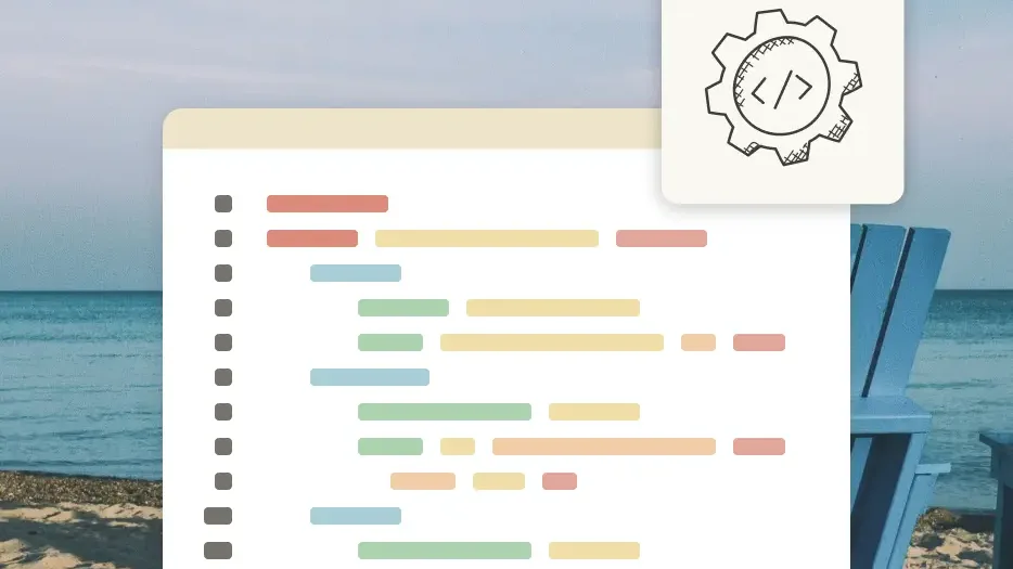 Illustration of a code editor with a developer tools icon