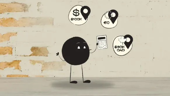 Illustration of Qoodle calculating rates from different places around the world