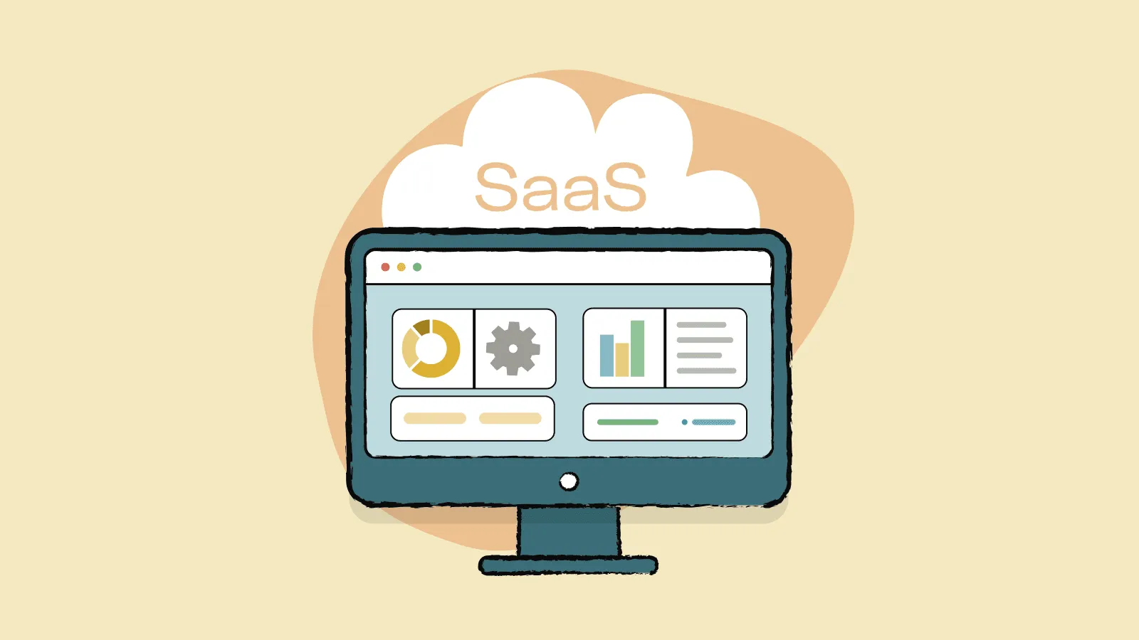 illustration of a computer using a SaaS solution