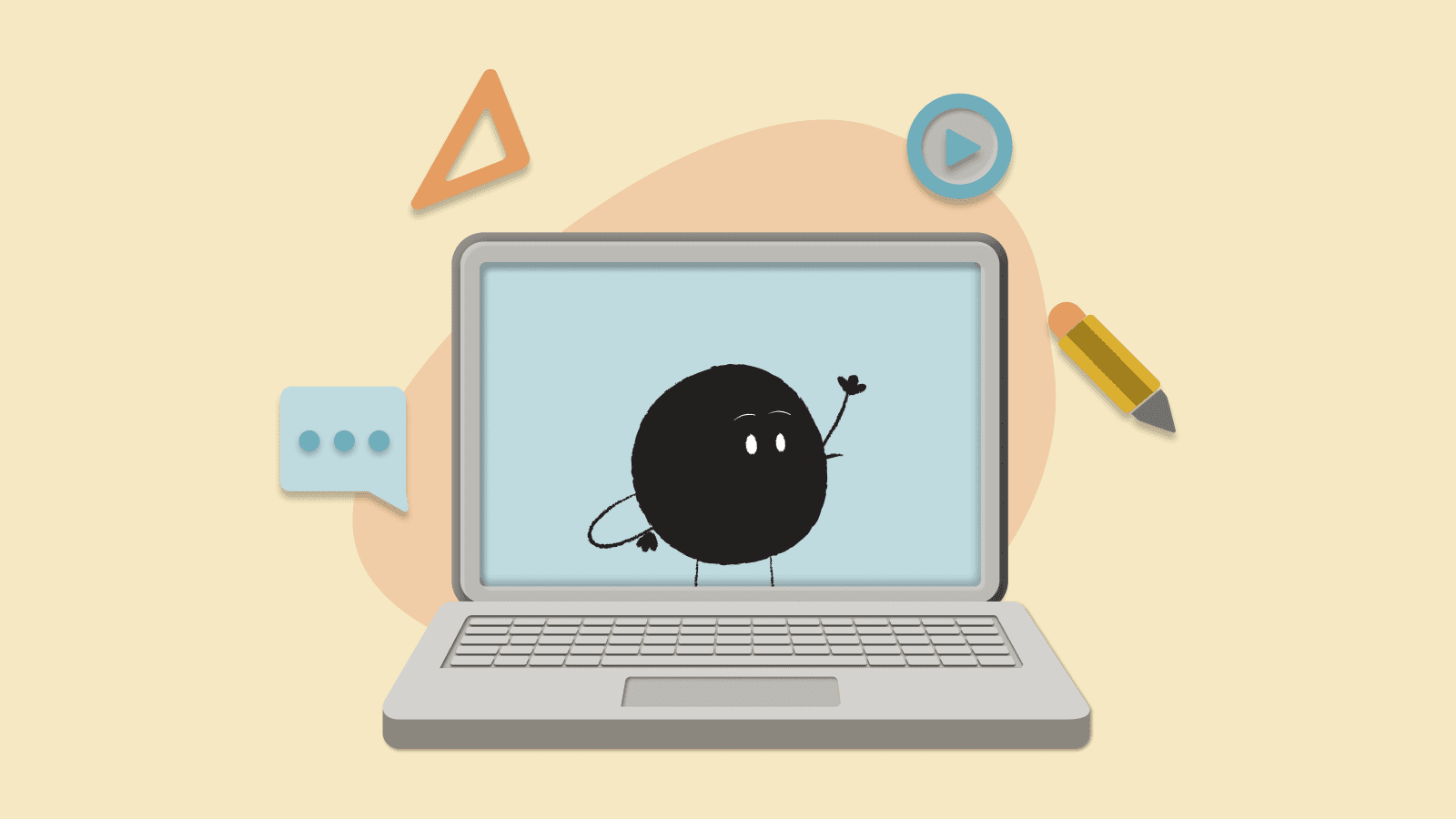 Illustration of a laptop with different elements related to an online course.