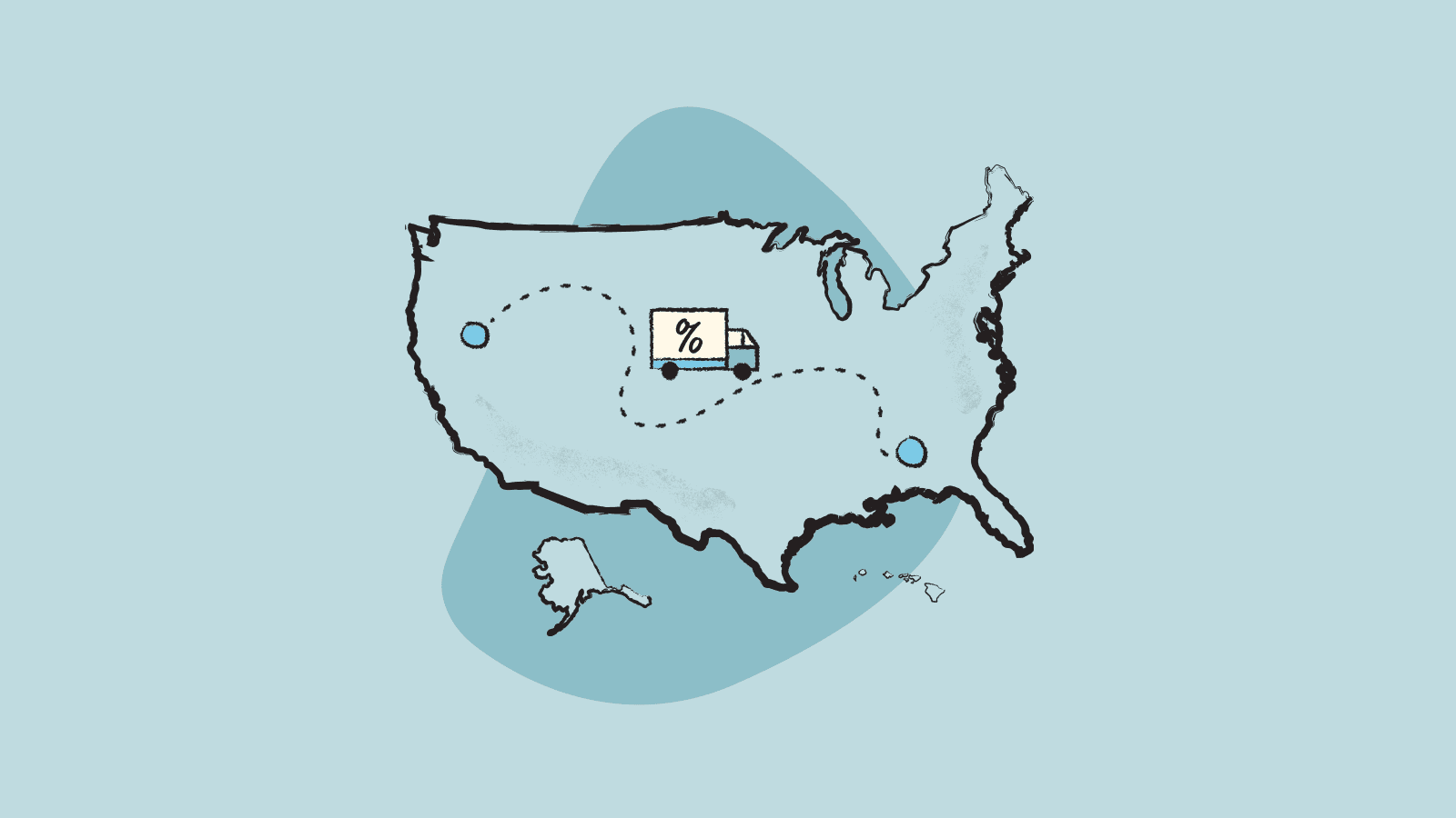 Illustration of United States and a lorry following a route