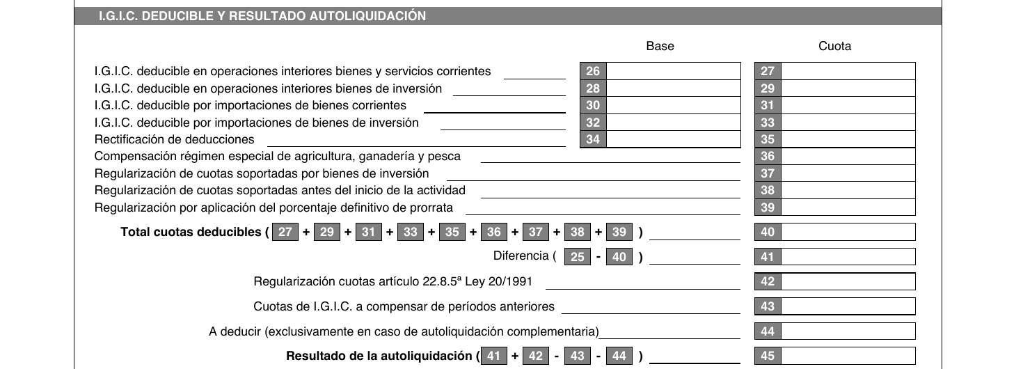 Captura de los apartados de IGIC deducible