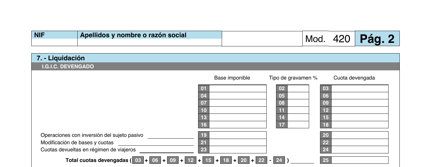 Captura de los apartados de IGIC devengado
