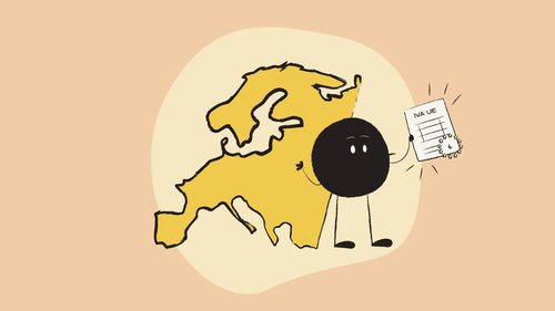 Imagen de Europa y de Qoodle sujetando una factura