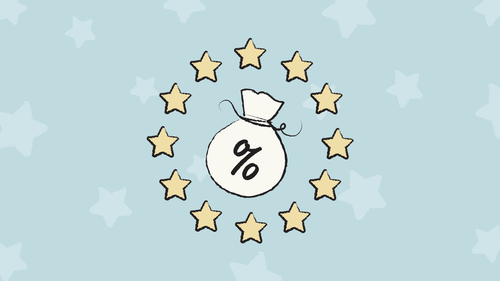 Illustration of a bag with the percentage symbol surrounded by stars.