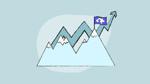 Illustration of mountains with a linear ascending chart