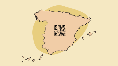 Mapa de España con un código QR representando el sistema Verifactu de facturación electrónica