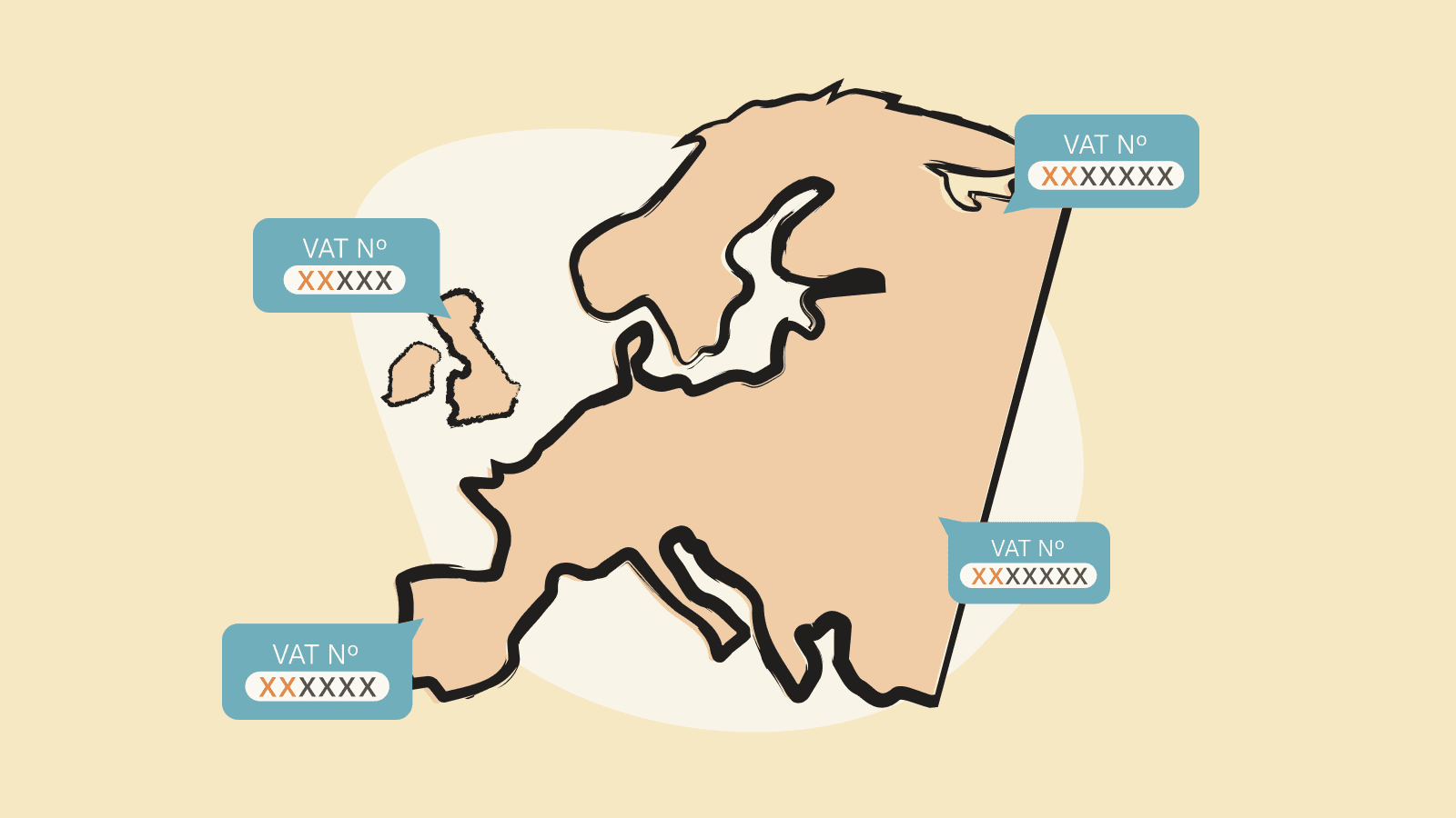 Illustration of Europe with VAT numbers