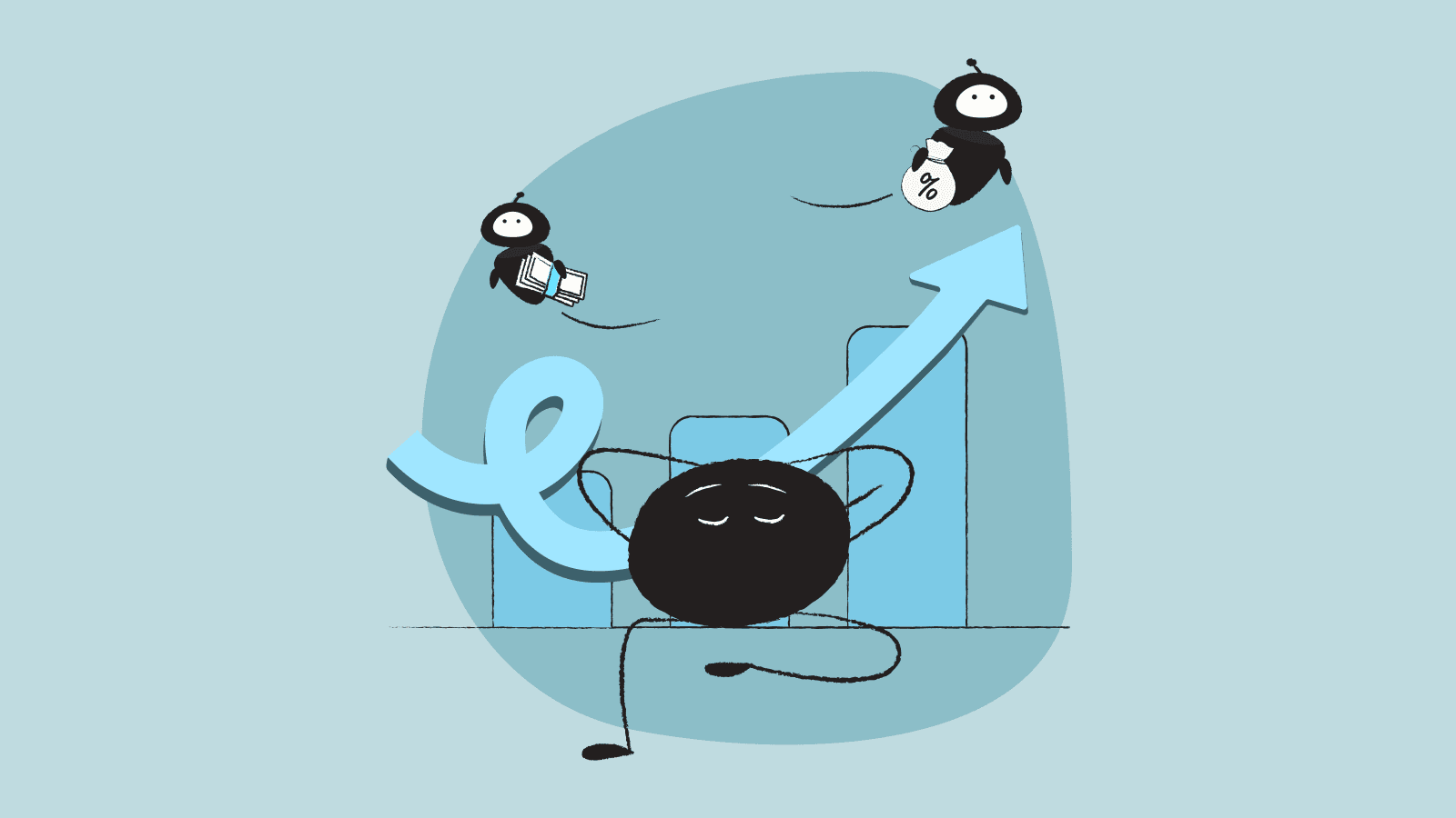 Qoodle resting while bots run an automated accounting system in the background
