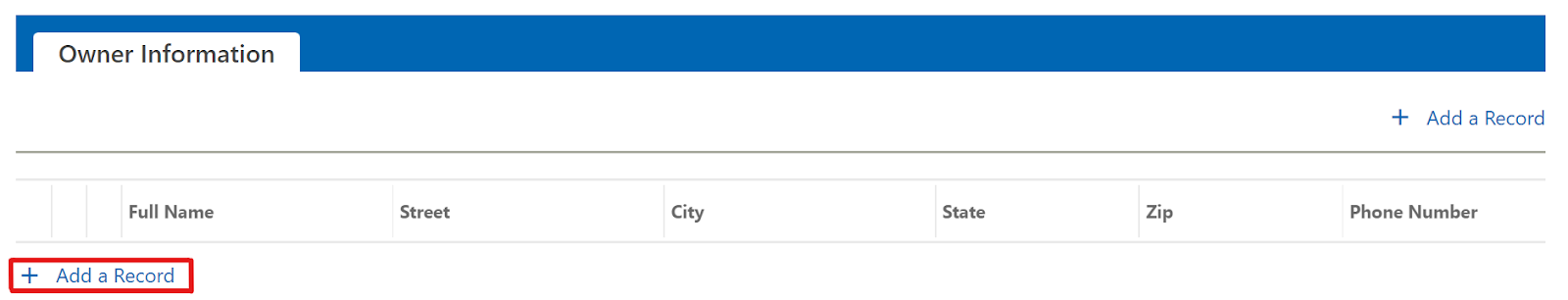 Colorado Revenue Online — Add a Record screen for business owner
