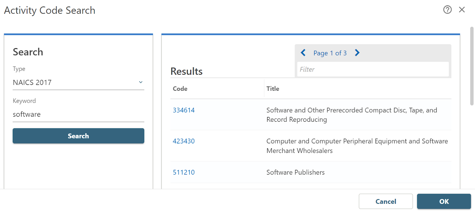 Colorado Revenue Online — NAICS code search with software keyword example