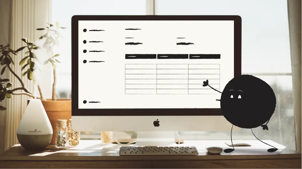Illustration of Qoodle presenting an interface on a computer screen