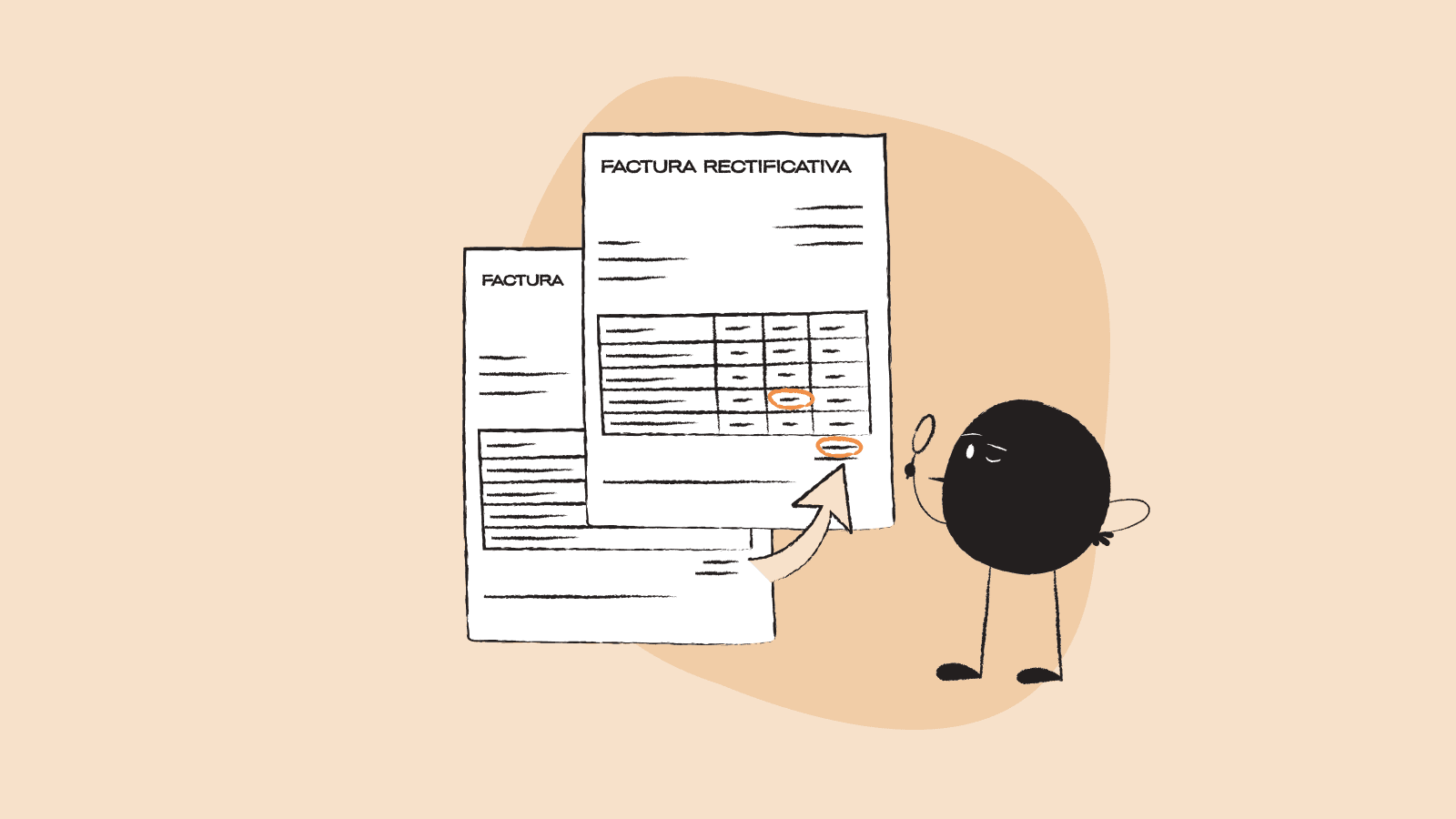 Illustration of Qoodle with two invoices