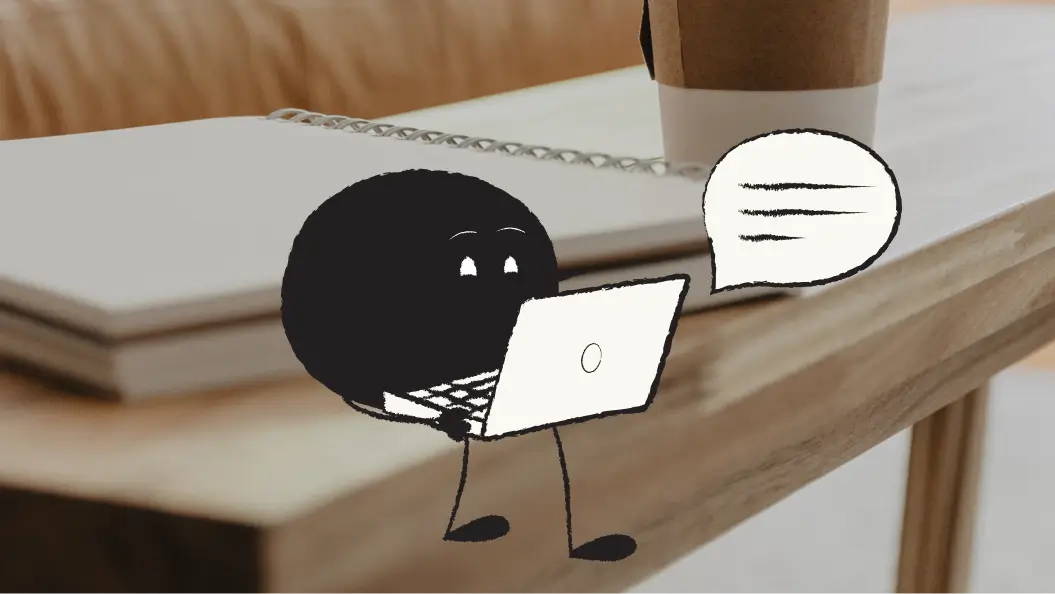 Illustration of Qoodle reading from a laptop
