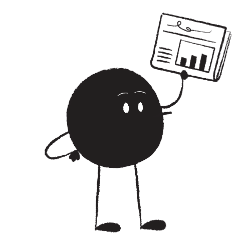 Illustration of Qoodle with a newspaper